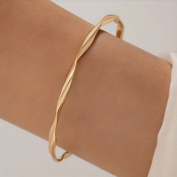 NEW NORDSTROM REVOLVE Gold Ball Slim Band Twisted Bracelet Bangle Cuff Jewelry - Picture 1 of 12